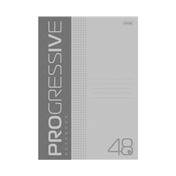 Тетрадь 48л А4ф клетка 65г/кв.м Пластиковая обложка на скобе PROGRESSIVE   Серая