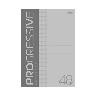 Тетрадь 48л А4ф клетка 65г/кв.м Пластиковая обложка на скобе PROGRESSIVE   Серая