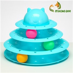 Игровой комплекс "Пижон" для кошек с 3 шариками, 24,5 х 24,5 х 13 см, голубой