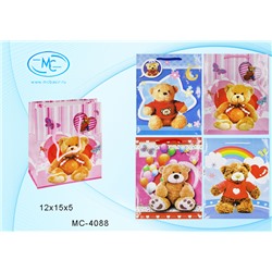 Пакет подарочный "МИШКИ " ассорти 12*15*5см МС-4088/20/Китай