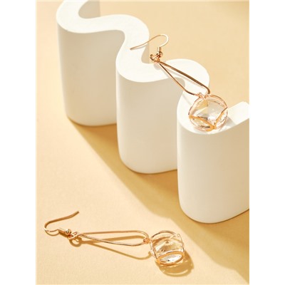 Серьги висячие со стразами «Капля с ромбом», цвет белый в розовом золоте, 7,2 см