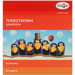 Пластилин, 24 цвета, 480г, Гамма "Мультики", со стеком, картонная упаковка (371595)