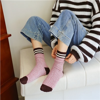 Cotton Japanese brand retro colored woolen knee socks for men and women, mid-length