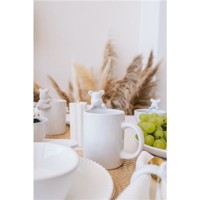 Кружки Доляна «Мишка Отто», 290 мл, 11.5×8×13.5 см, набор 2 шт., доломит, белые