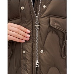 Куртка зимняя женская с капюшоном модная темно-коричневого цвета 7653TK