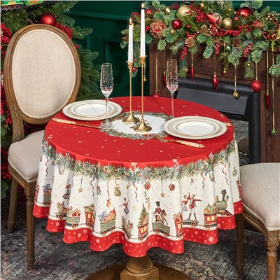 СКАТЕРТЬ КРУГЛАЯ  "ЩЕЛКУНЧИК" ,150СМ , КРАСНЫЙ ,100% ХЛОПОК , ТВИЛ