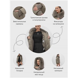 Куртка зимняя женская с мехом и капюшоном тренд коричневого цвета 7658K