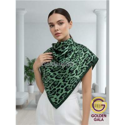 Платок утепленный Леопардовый Арт 3111/7 травяной с зеленой каймой