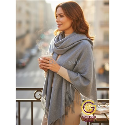 Платок теплый кашемировый однотонный (Меланж) Арт 9039/2 серо-голубой