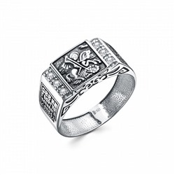 Кольцо (Георгий Победоносец) из серебра ч/ч литьё с фианитом