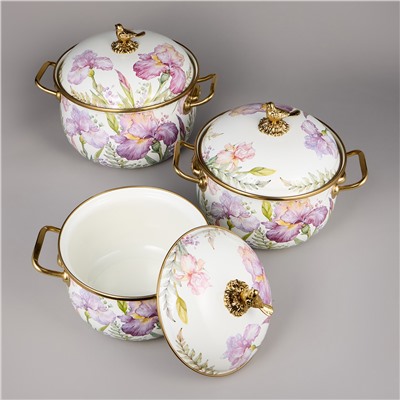 НАБОР КАСТРЮЛЬ AGNESS ЭМАЛИРОВАННЫХ СЕРИЯ "IRISES", 6ПР. 2,1Л, 2,8Л И 3,8Л