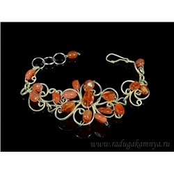 Браслет сердолик в посеребрении, 17,5см.