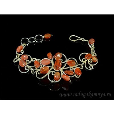 Браслет сердолик в посеребрении, 17,5см.