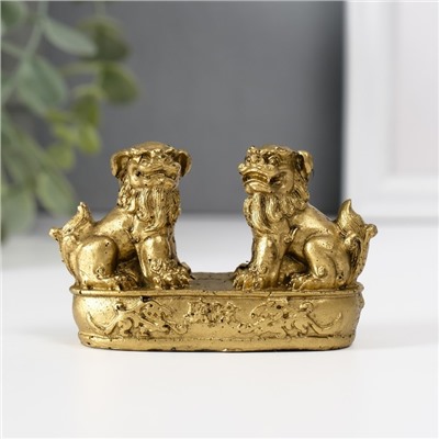Нэцкэ фигурка полистоун «Небесные львы: собаки Фу», под бронзу, 2.8×8.2×5 см