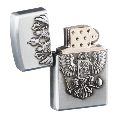 Зажигалка газовая «Герб России», 3.5×5.5×1.2 см, серебро