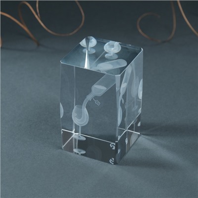 Фигурка стекло прямоугольник «Бокал и вино», 5×5×8 см