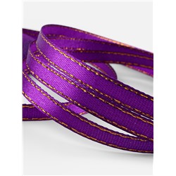 Лента атласная, с золотым люрексом, 6 мм, 23±1 м, фиолетовая №35