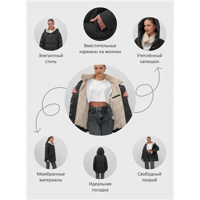 Куртка женская зимняя с капюшоном большого размера черного цвета 1170Ch