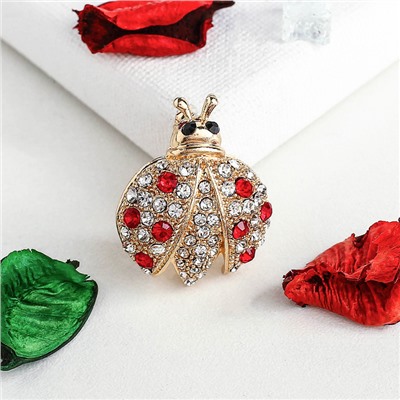 Брошь «Божья коровка», красно-белая в золоте