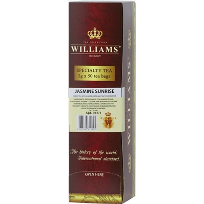 WILLIAMS. В конвертах. Зеленый с жасмином карт.упаковка, 50 пак.