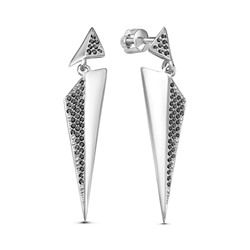 Серьги с фианитом родированные серебро 925*