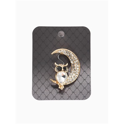 Брошь «Сова на месяце», чёрно-белая в золоте