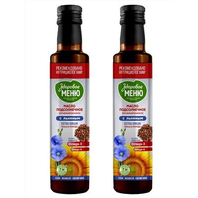 Масло Здоровое меню подсолнечное+льняное НЕрафинированное холодного отжима 0,25л