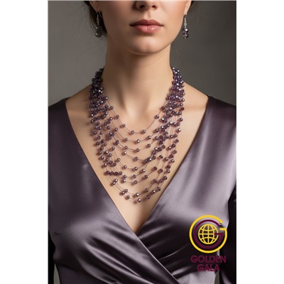 Комплект бижутерии "Хрустальная россыпь" , цвет фиолетовый перламутр