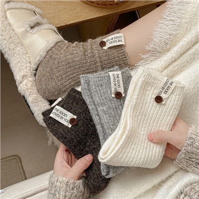 Colored warm Japanese demi-season woolen knee socks, mid-length