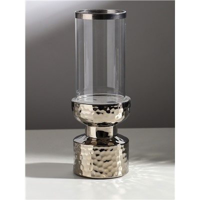 Подсвечник на 1 свечу «Омут», керамика, стекло, d=8 см, серебро, 9.5×9.5×26 см