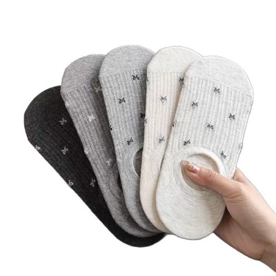 Cotton breathable summer thin non-slip socks with bow