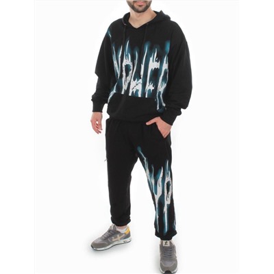 2627/7350 BLACK/BLUE Костюм спортивный мужской (75% хлопок, 20% полиэстер, 5% спандекс)