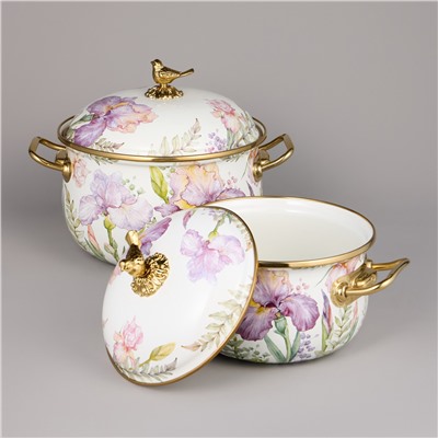 НАБОР КАСТРЮЛЬ AGNESS ЭМАЛИРОВАННЫХ СЕРИЯ "IRISES", 4ПР. 2,1Л И 3,8Л