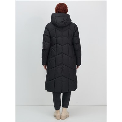 Пальто зимнее утепленное с капюшоном женское черного цвета 7628Ch