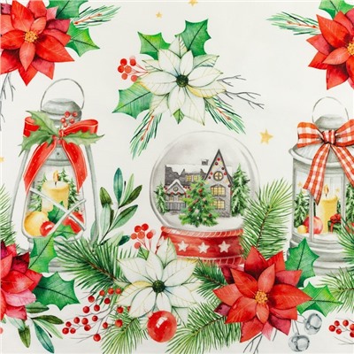 Скатерть новогодняя "Этель" Christmas red flowers 149х110 см с ГМВО, 100% хл, саржа 190 гр/м2