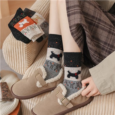Retro woolen demi-season warm cute velvet knee socks, mid-length, plush