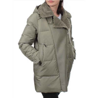 033 GRAY/GREEN Куртка зимняя облегченная женская (холлоффайбер 150 гр., искусственная дубленка)