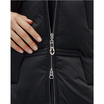 Пальто зимнее утепленное с капюшоном женское черного цвета 7638Ch