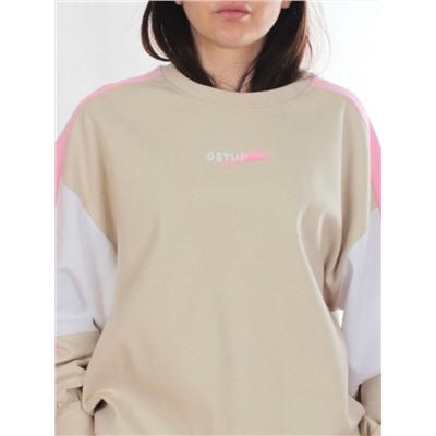 3160/3161 BEIGE/PINK Костюм спортивный женский (95% хлопок, 5% эластан)