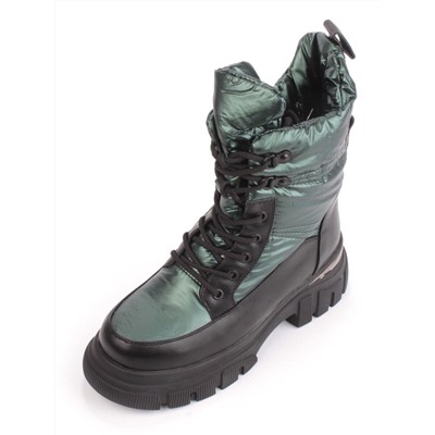 02-FAR137-3Z GREEN/BLACK Дутики женские (искусственная кожа, плащевая ткань, шерсть)