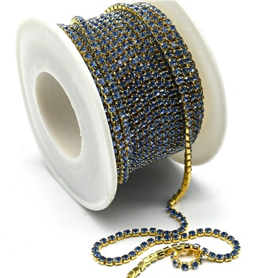 Цепочка стразовая 2мм цв.голубой на катушке 10м