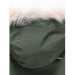 Парка зимняя подростковая для девочки с капюшоном и мехом темно-зеленого цвета 9536TZ
