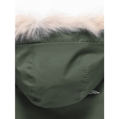 Парка зимняя подростковая для девочки с капюшоном и мехом темно-зеленого цвета 9536TZ