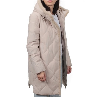 310 BEIGE Пальто зимнее стеганое женское (200 гр. холлофайбер, натуральная норка)