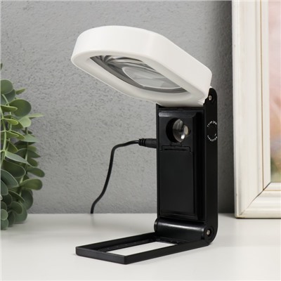 Лампа-лупа х10 ×25 для творчества LEDx24 от 3АAA+ USB линзы d=1 см и 12.5 см 5×8.3×22 см