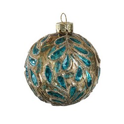 Шар "Изумрудные листья" винтаж (стекло) 8 см