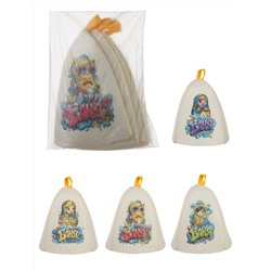 Набор, 4 шт, шапок банных с принтом "Баня.Матрёшки", войлок белый