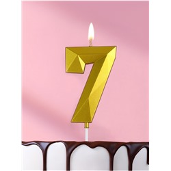 Свеча ГИГАНТ в торт на шпажке «Грань», цифра "7", золотая, 9 см
