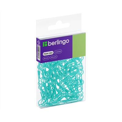 Скрепки 28мм, Berlingo, 100шт., цветные, ПВХ упак., европодвес, голубые