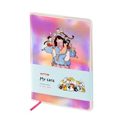 Записная книжка А5 80л., ЛАЙТ, кожзам, MESHU "My cats", съемная пластиковая обложка с дизайном, голография, блок в линию